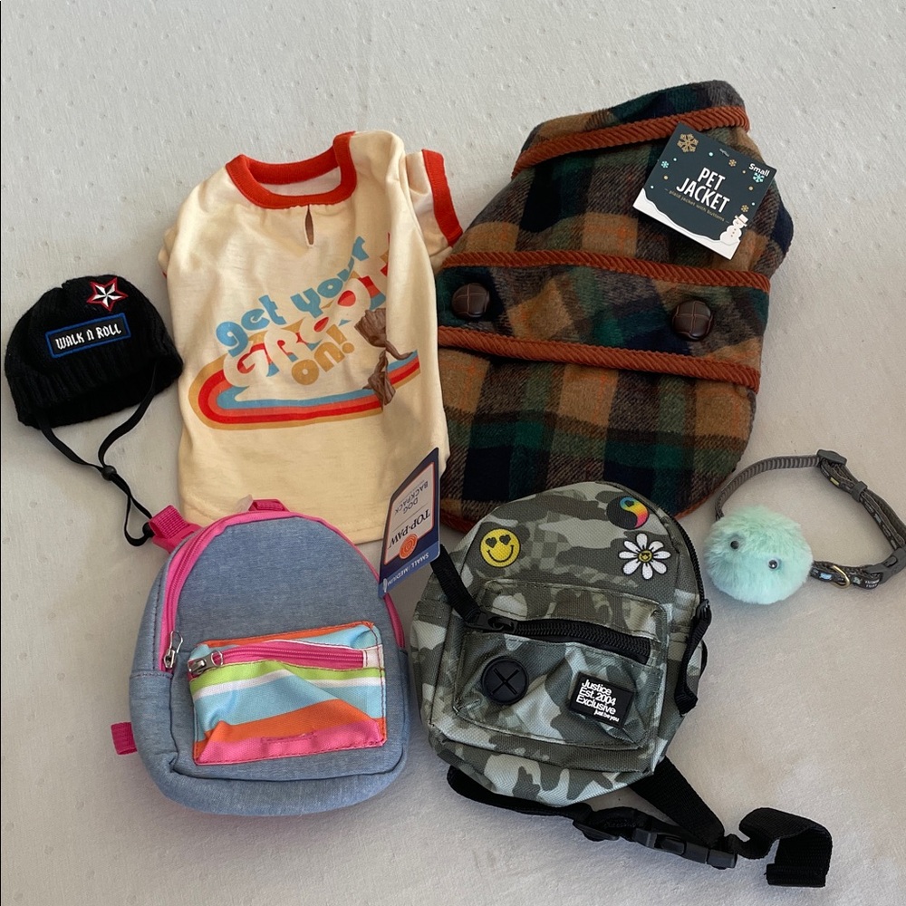Small Dog bundle of mini backpacks, and clothes